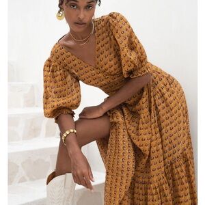 Daughters of India Mustard Floral Maxi Dress